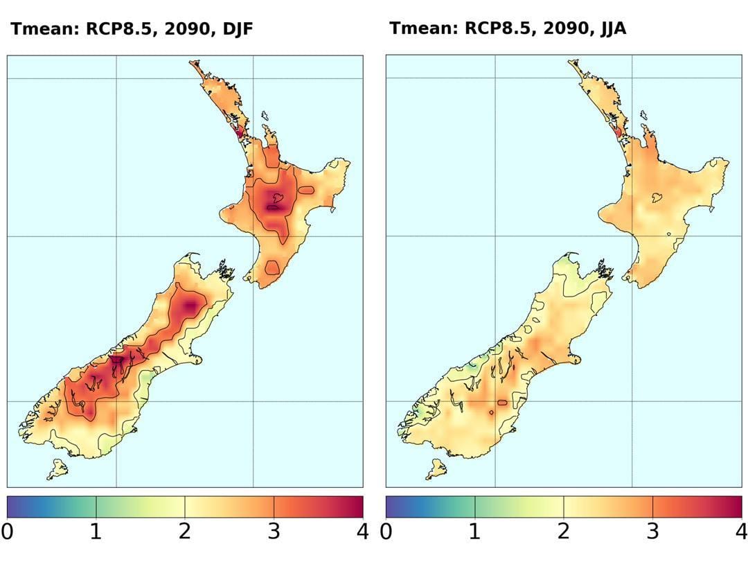 Harta e zelandës së re temperatura