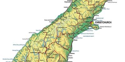 Hartën turistike të zelandës së re në jug të ishullit
